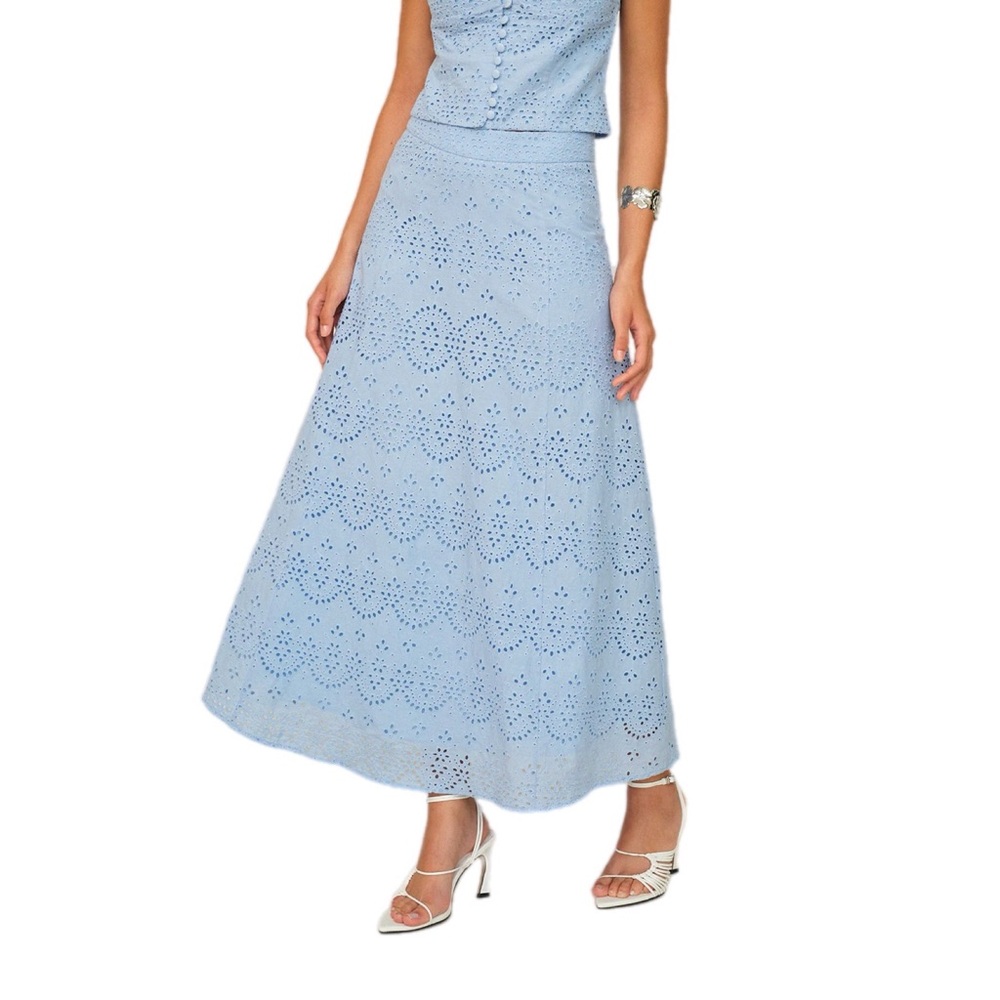 Commense Light Blue Eyelet Two-Piece Skirt Set - Picture 4 of 14